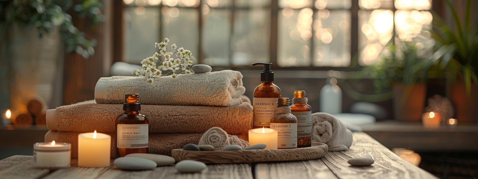 Premium spa setting with towels, oils, and candlelight at GlowTouch Spa